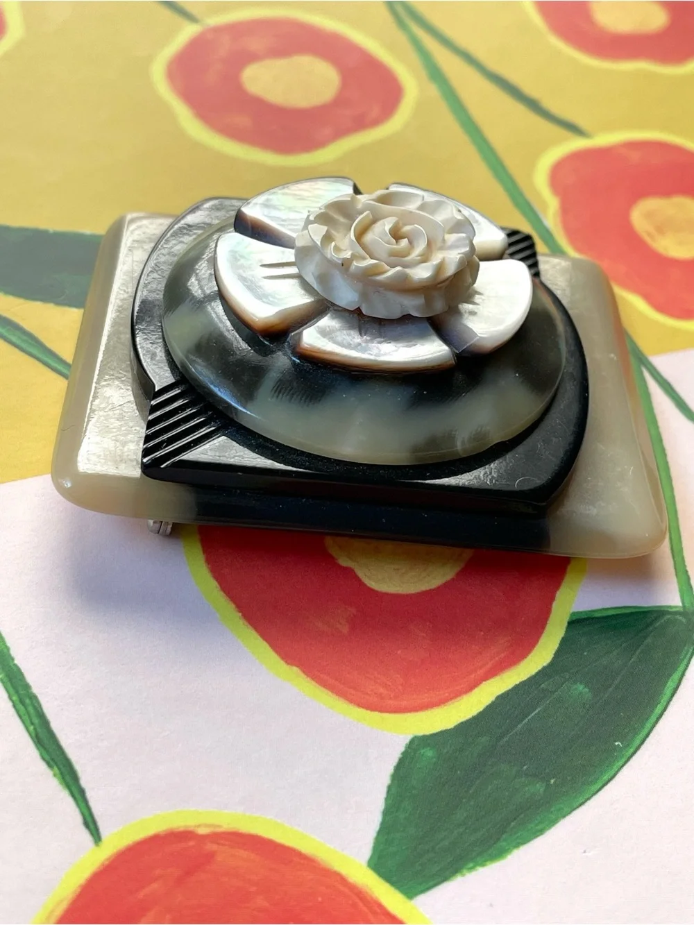 Fabulous vintage stacked plastic brooch Art Deco OOAK upcycled